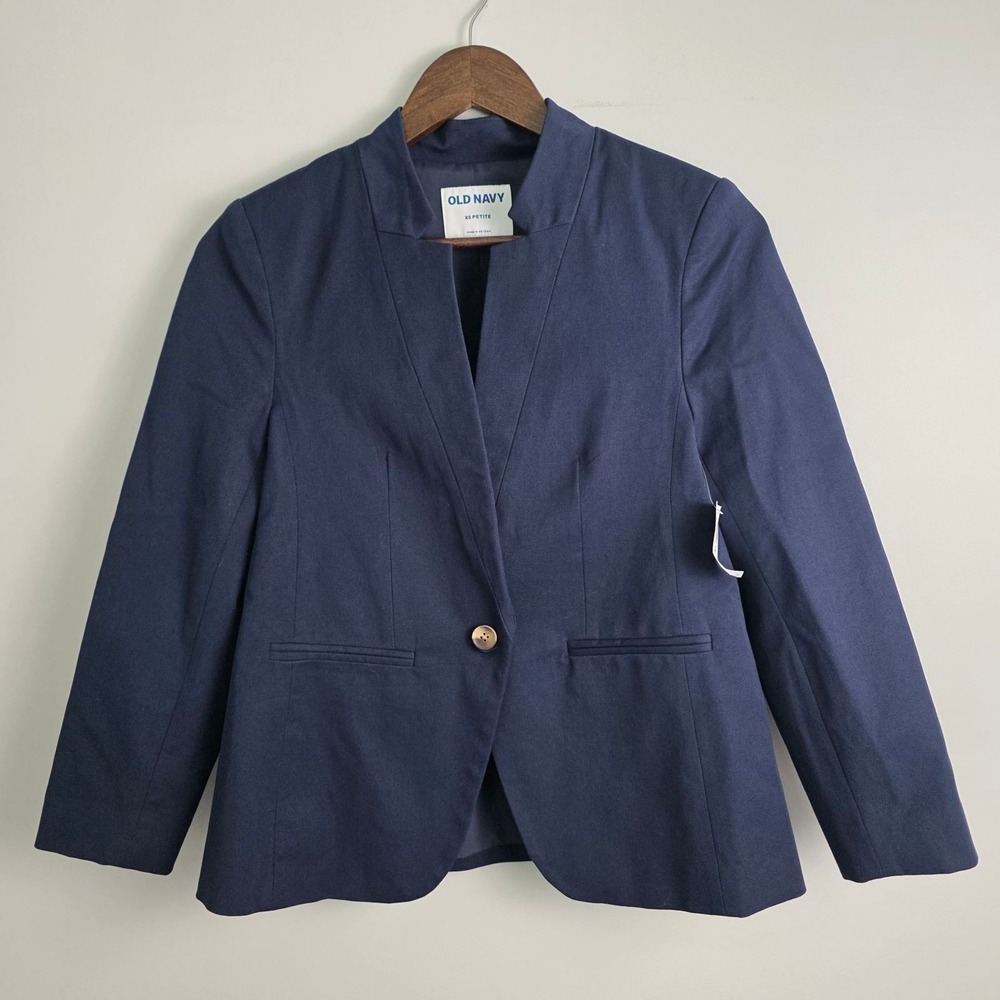 Old Navy Blazer Womens Size XS Petite Navy Blue One Button Jacket Casual Classic